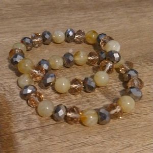 Set of 2 Cream, AB Crystals Bracelets